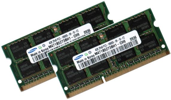 2x 4GB = 8GB KIT DDR3 RAM 1333 Mhz PC3-10600 SO-DIMM