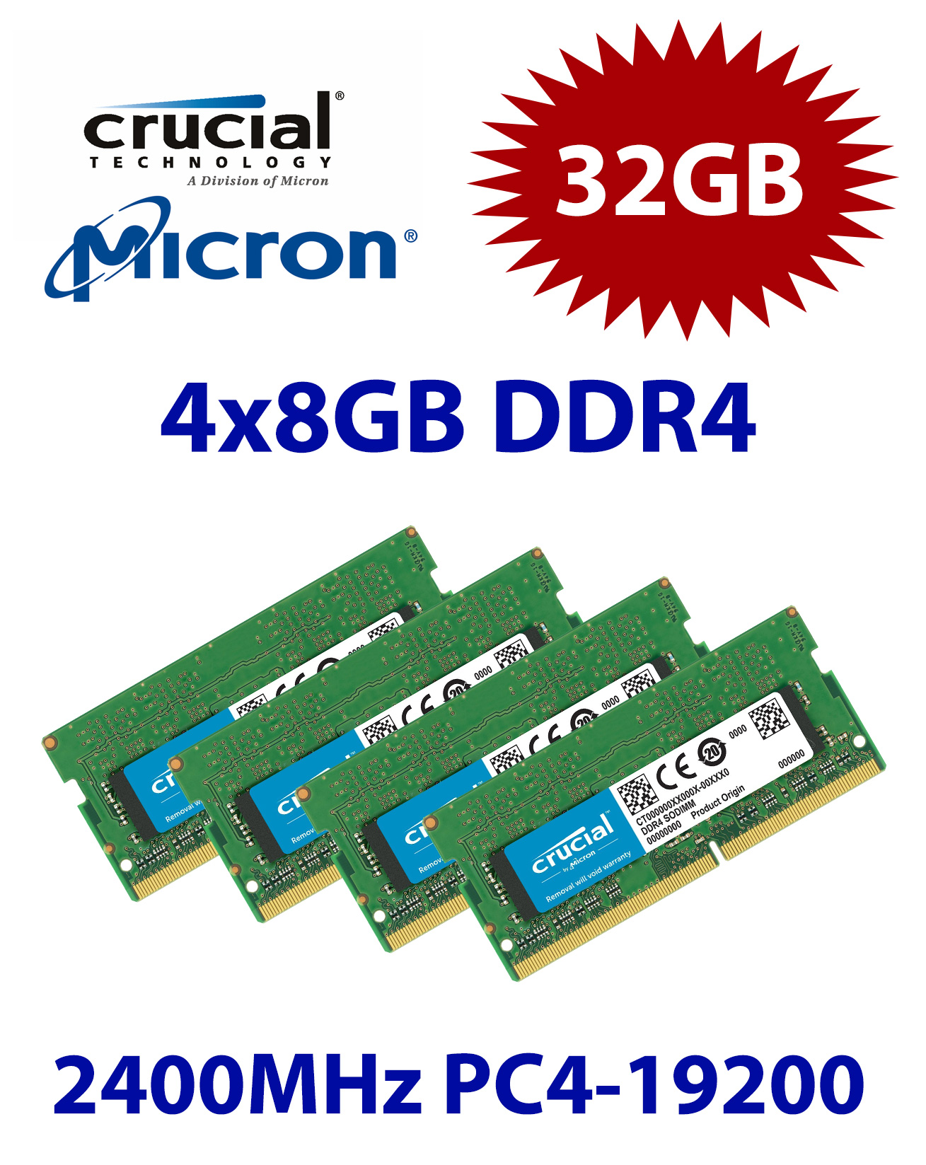 4x 8GB = 32GB KIT DDR4 RAM PC4-19200 2400MHz SO-DIMM